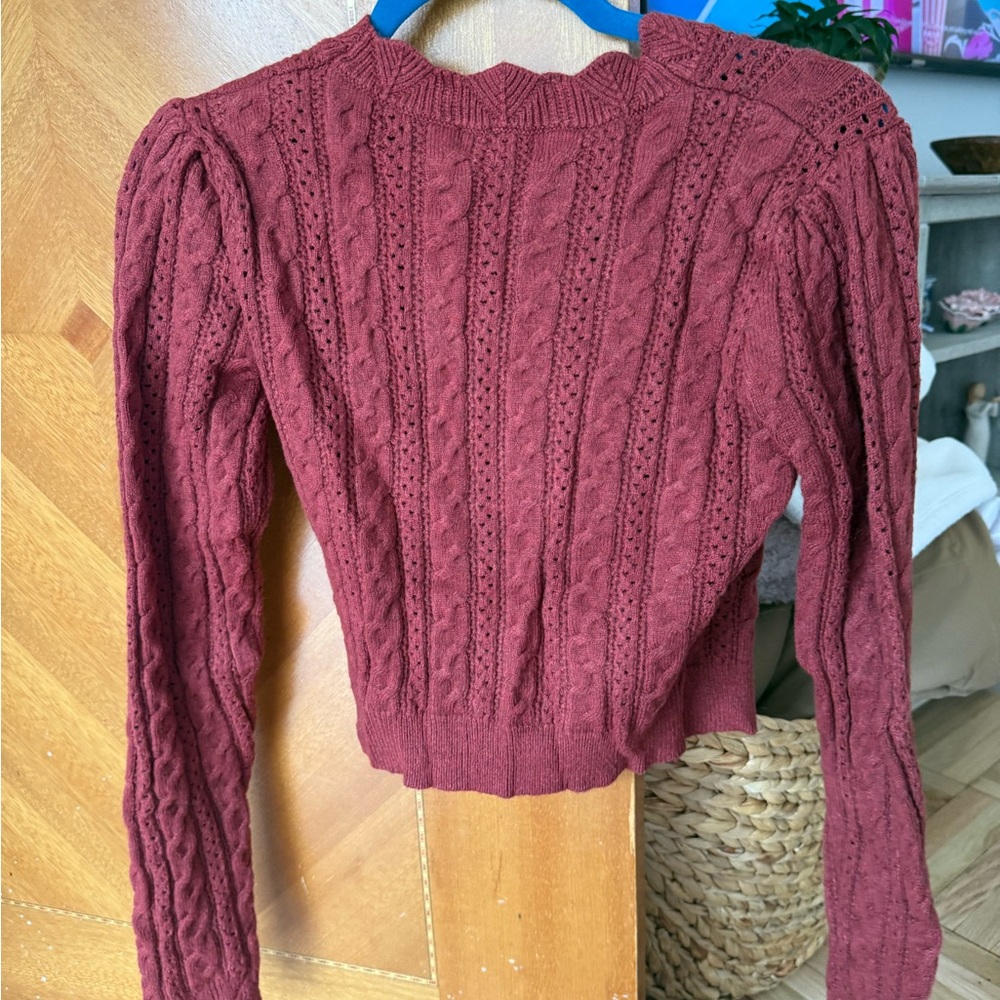 Lost + Wander Burgundy Cable Knit Sweater - Picture 5 of 5